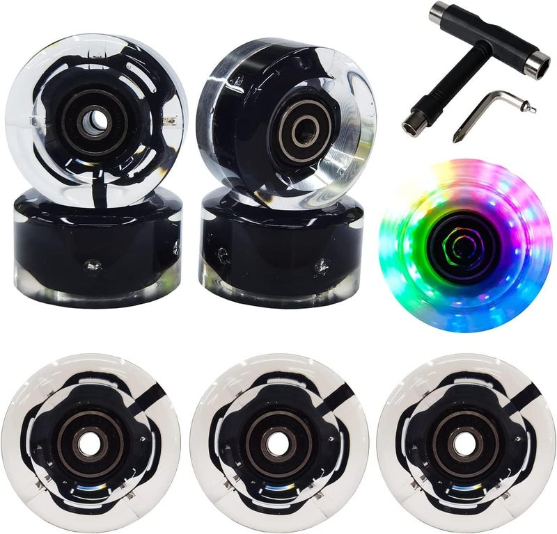 FREEDARE Roller Skate Wheels 54mm/58mm and Bearings Indoor Outdoor Luminous Light Up 83A with T Tools for Double Row Skating and Skateboard (8 Pack) - Image 1